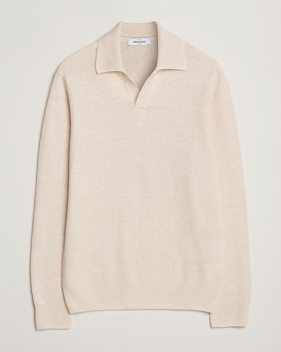 Hombres | Jerséis y prendas de punto | Gran Sasso | Linen/Cotton Open Collar Knitted Polo Cream