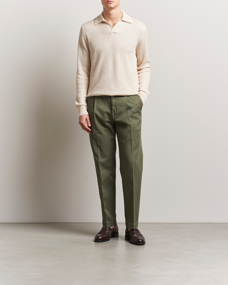 Hombres | Jerséis y prendas de punto | Gran Sasso | Linen/Cotton Open Collar Knitted Polo Cream