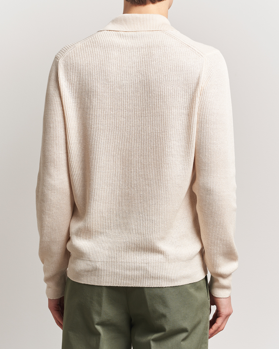 Hombres | Jerséis y prendas de punto | Gran Sasso | Linen/Cotton Open Collar Knitted Polo Cream