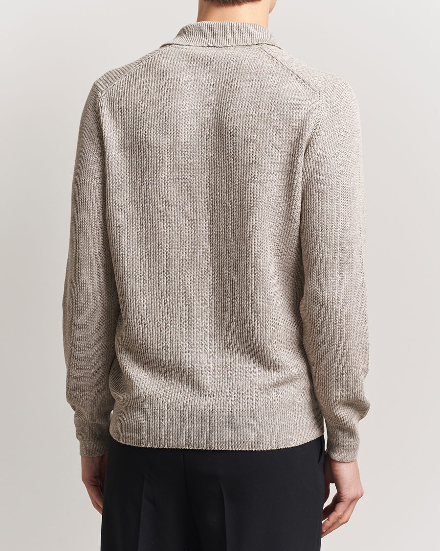 Hombres | Jerséis y prendas de punto | Gran Sasso | Linen/Cotton Open Collar Knitted Polo Beige Melange