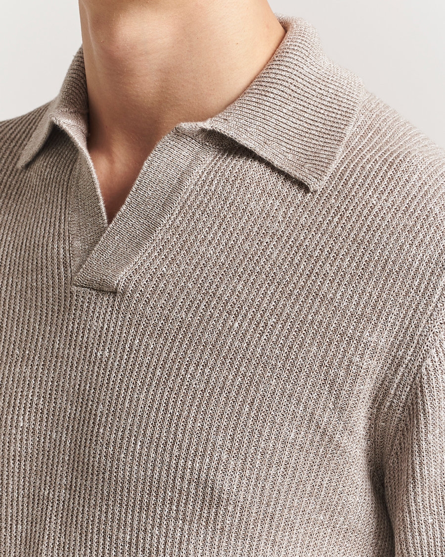 Hombres | Jerséis y prendas de punto | Gran Sasso | Linen/Cotton Open Collar Knitted Polo Beige Melange