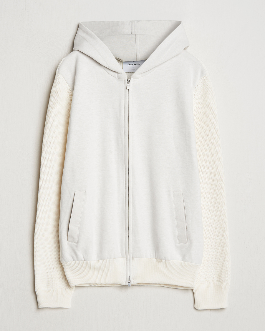 Hombres | Jerséis y prendas de punto | Gran Sasso | Cotton Knitted Full Zip Hoodie Cream