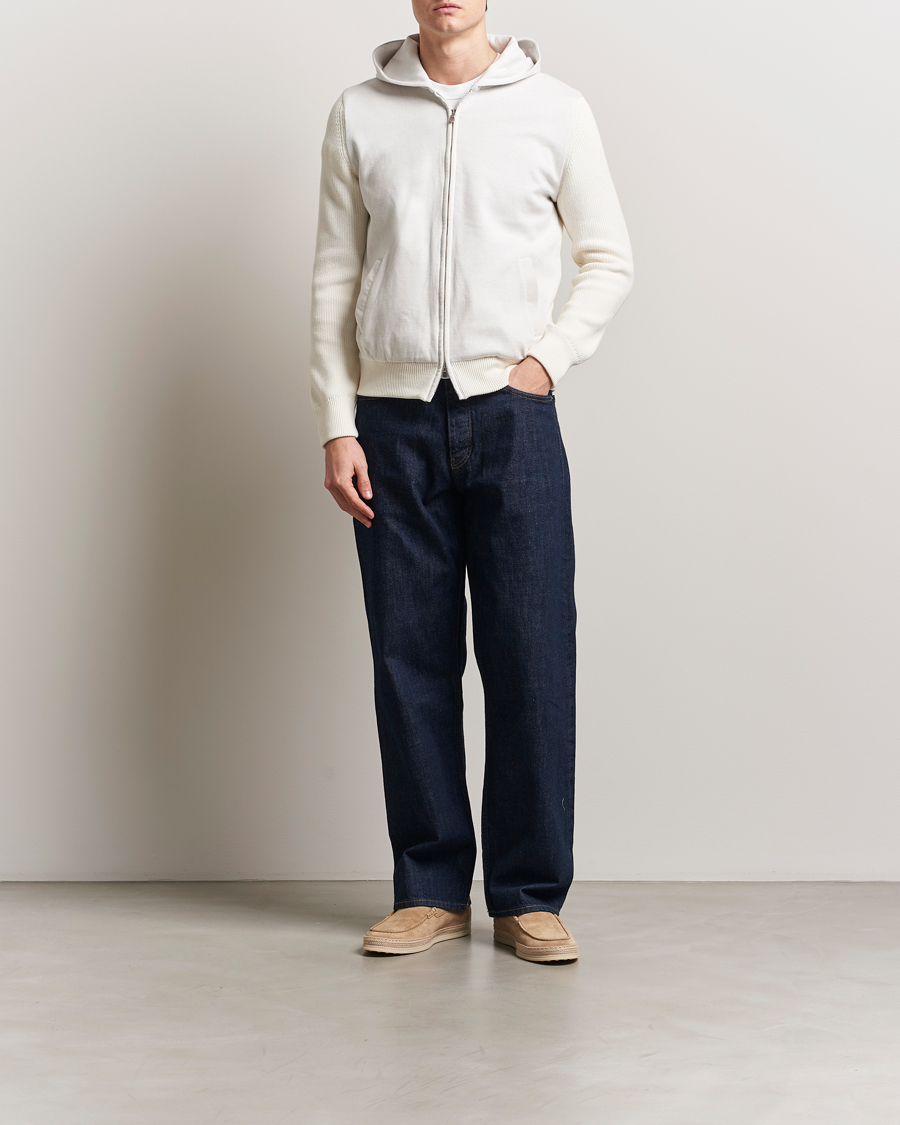 Hombres | Jerséis y prendas de punto | Gran Sasso | Cotton Knitted Full Zip Hoodie Cream