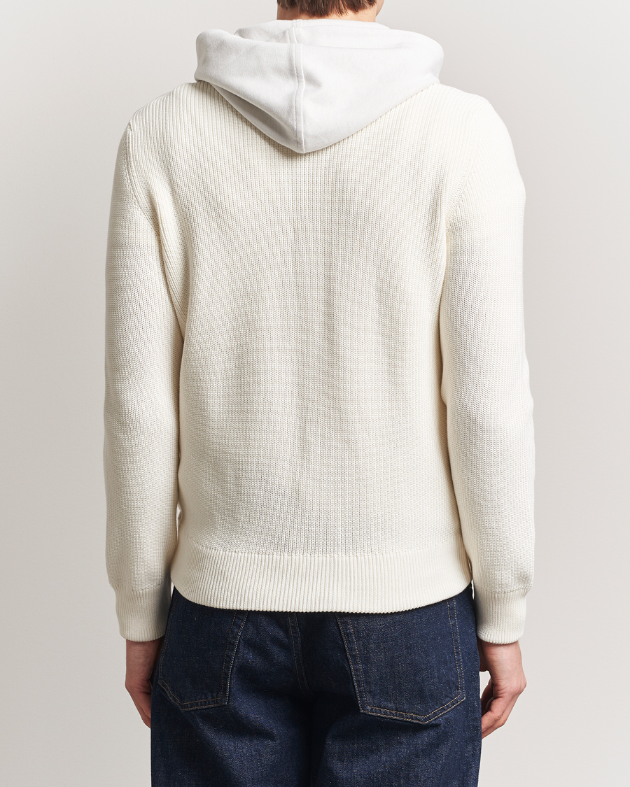 Hombres | Jerséis y prendas de punto | Gran Sasso | Cotton Knitted Full Zip Hoodie Cream