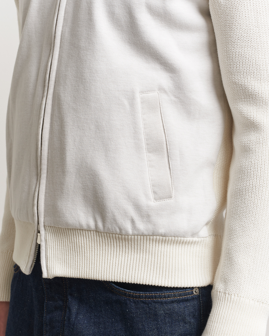 Hombres | Jerséis y prendas de punto | Gran Sasso | Cotton Knitted Full Zip Hoodie Cream