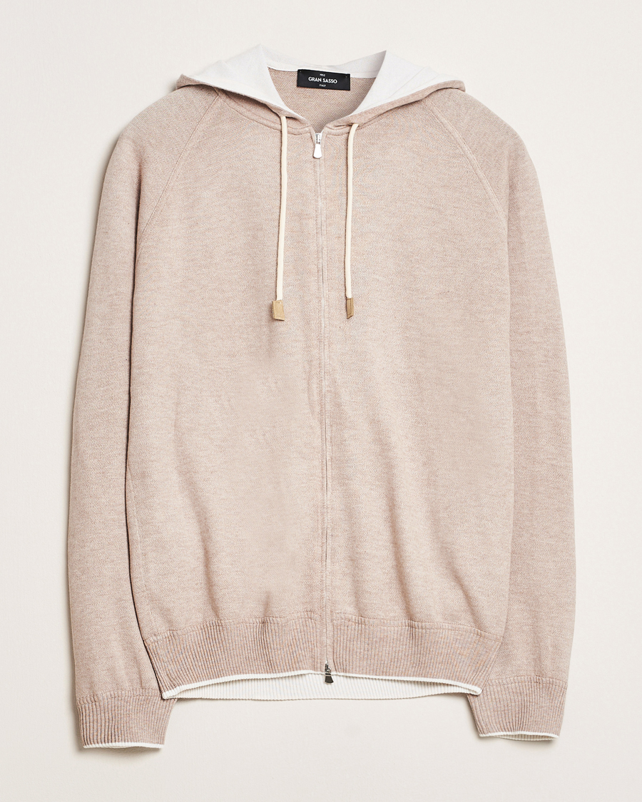 Hombres | Jerséis y prendas de punto | Gran Sasso | Cotton/Cashmere Knitted Hooded Full Zip Beige