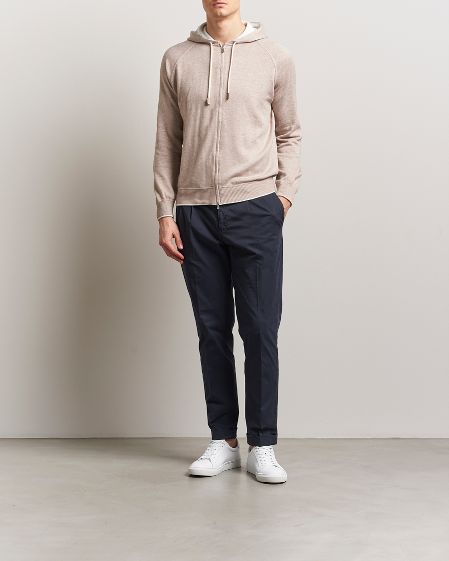 Hombres | Jerséis y prendas de punto | Gran Sasso | Cotton/Cashmere Knitted Hooded Full Zip Beige