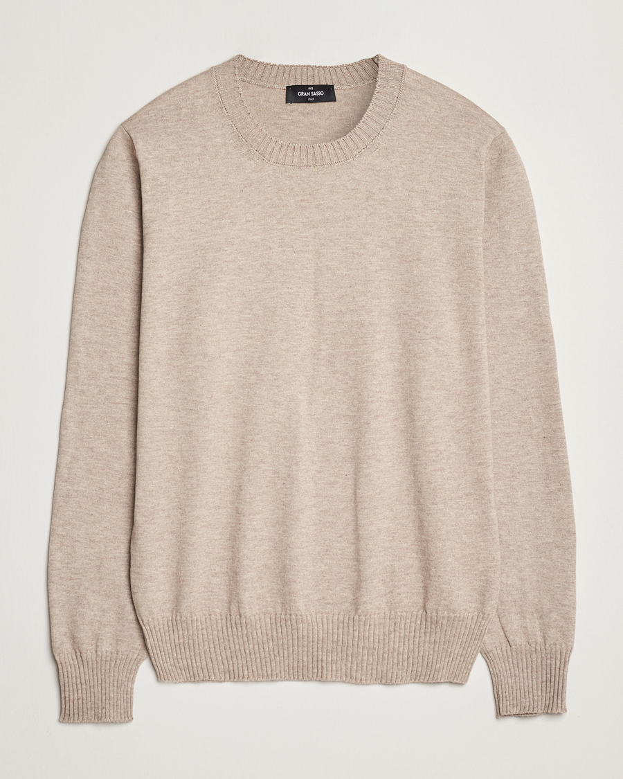 Hombres | Jerséis y prendas de punto | Gran Sasso | Cotton/Cashmere Knitted Crew Neck Sweater Beige Melange