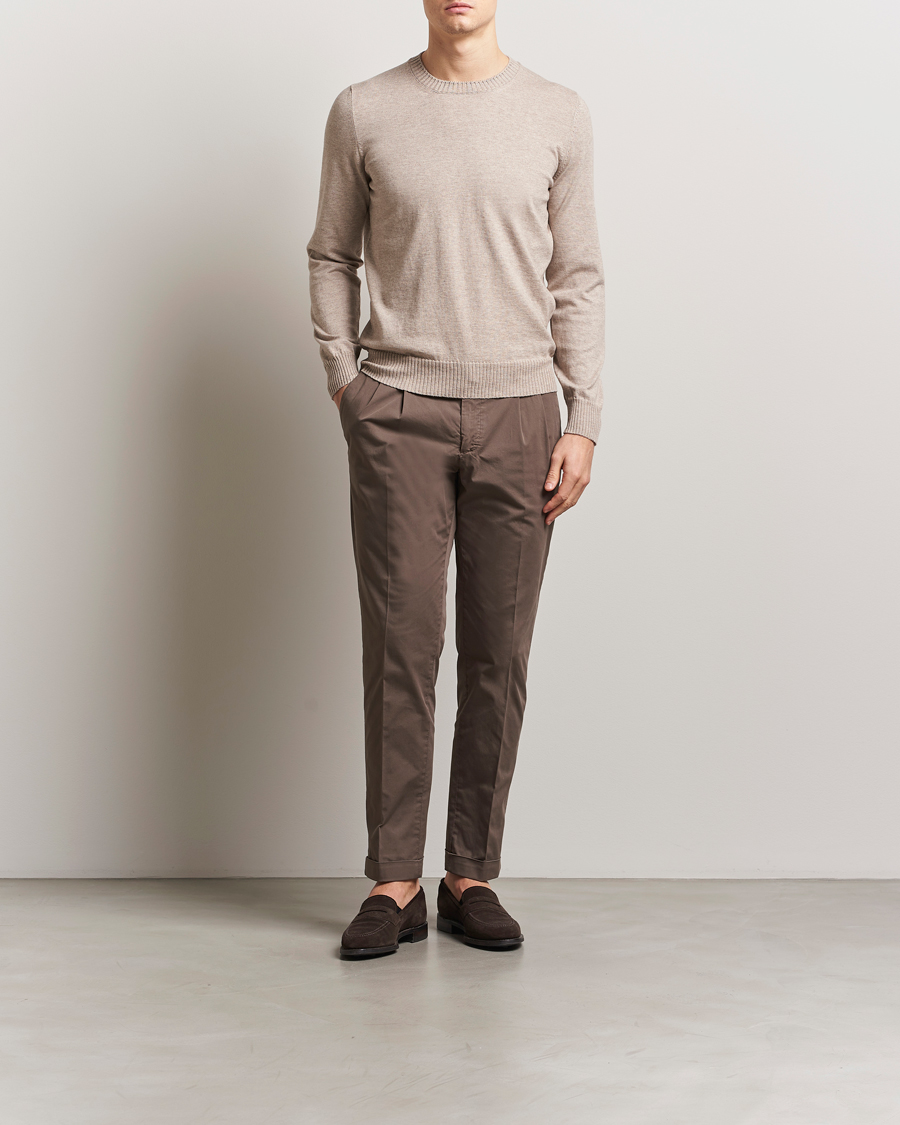 Hombres | Jerséis y prendas de punto | Gran Sasso | Cotton/Cashmere Knitted Crew Neck Sweater Beige Melange