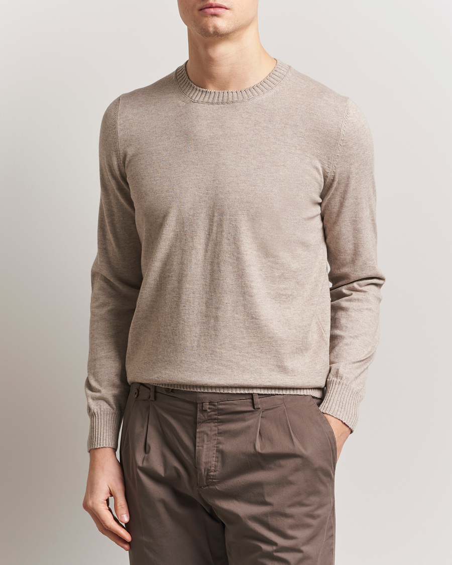 Hombres | Jerséis y prendas de punto | Gran Sasso | Cotton/Cashmere Knitted Crew Neck Sweater Beige Melange