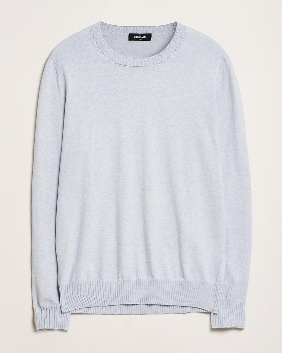 Hombres | Jerséis y prendas de punto | Gran Sasso | Cotton/Cashmere Knitted Crew Neck Sweater Blue Melange