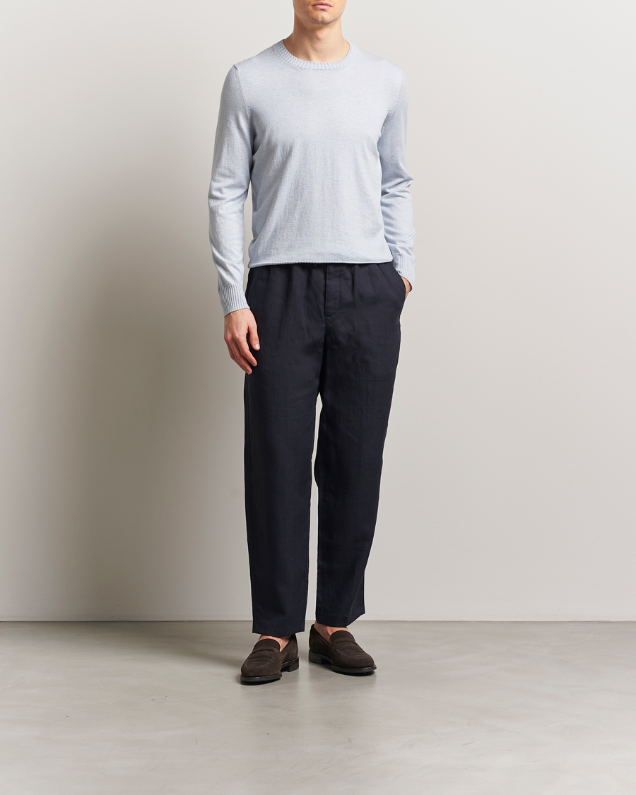 Hombres | Jerséis y prendas de punto | Gran Sasso | Cotton/Cashmere Knitted Crew Neck Sweater Blue Melange