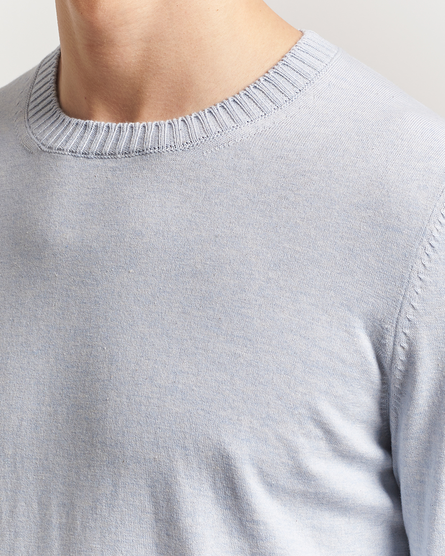 Hombres | Jerséis y prendas de punto | Gran Sasso | Cotton/Cashmere Knitted Crew Neck Sweater Blue Melange