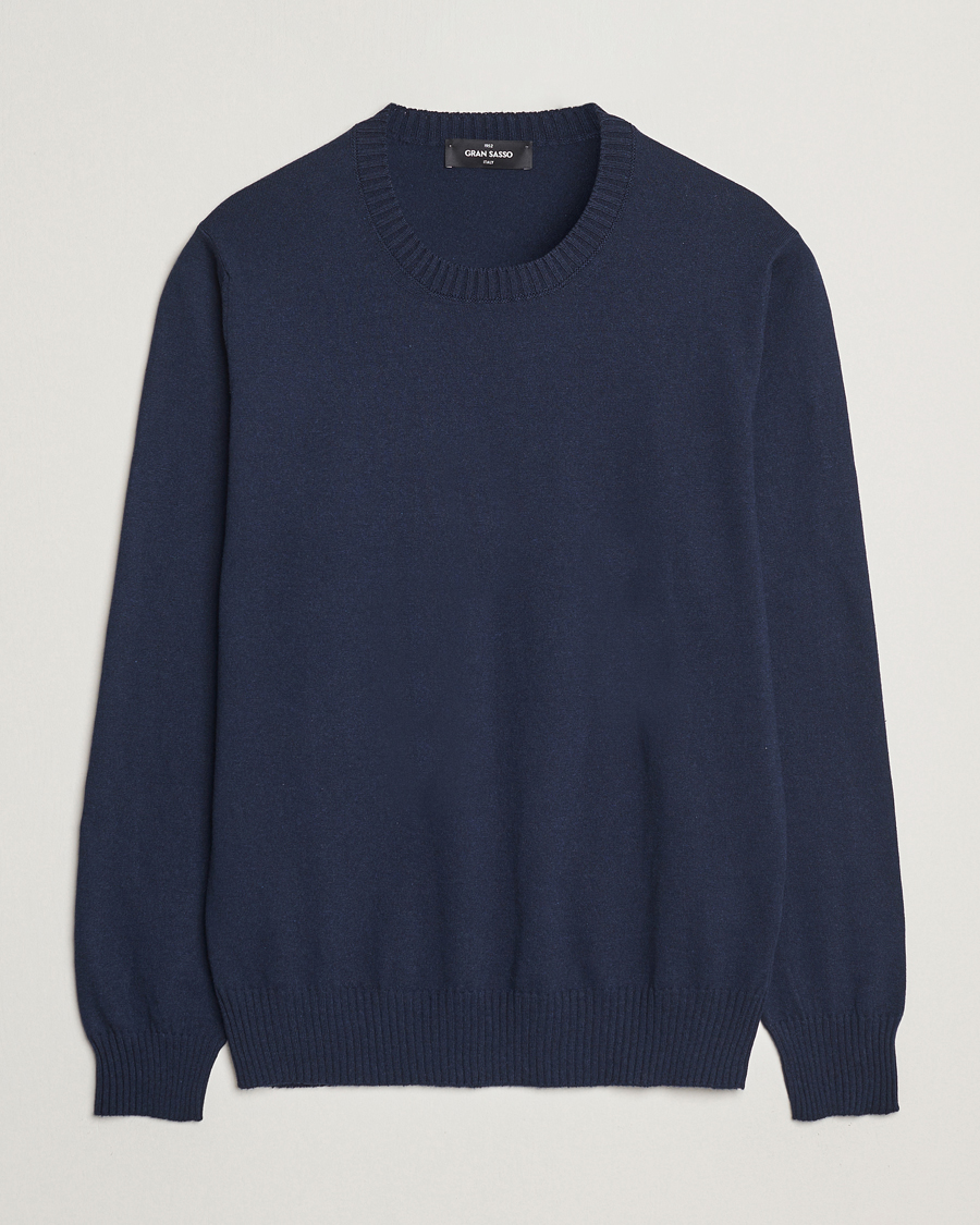 Hombres | Jerséis y prendas de punto | Gran Sasso | Cotton/Cashmere Knitted Crew Neck Sweater Navy Melange