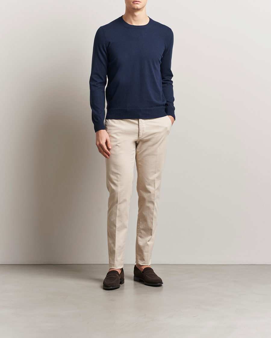 Hombres | Jerséis y prendas de punto | Gran Sasso | Cotton/Cashmere Knitted Crew Neck Sweater Navy Melange