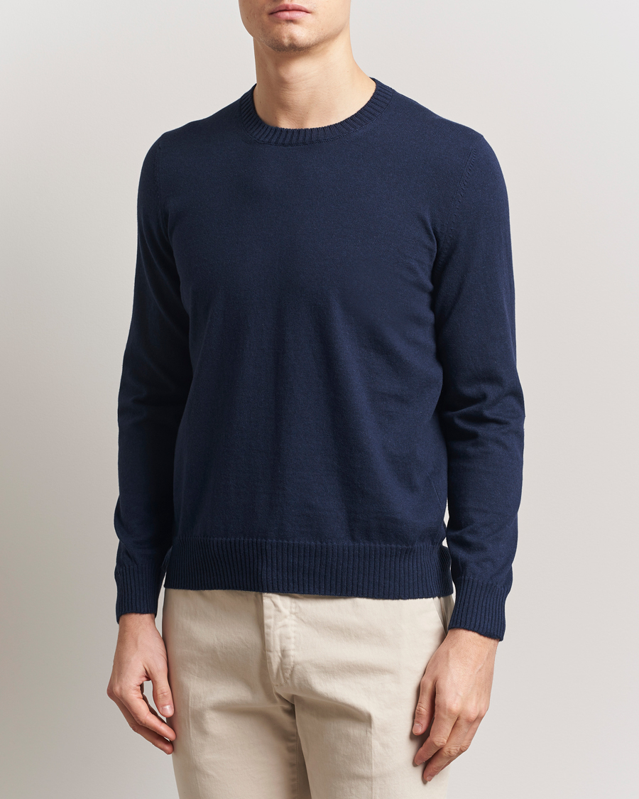 Hombres | Jerséis y prendas de punto | Gran Sasso | Cotton/Cashmere Knitted Crew Neck Sweater Navy Melange