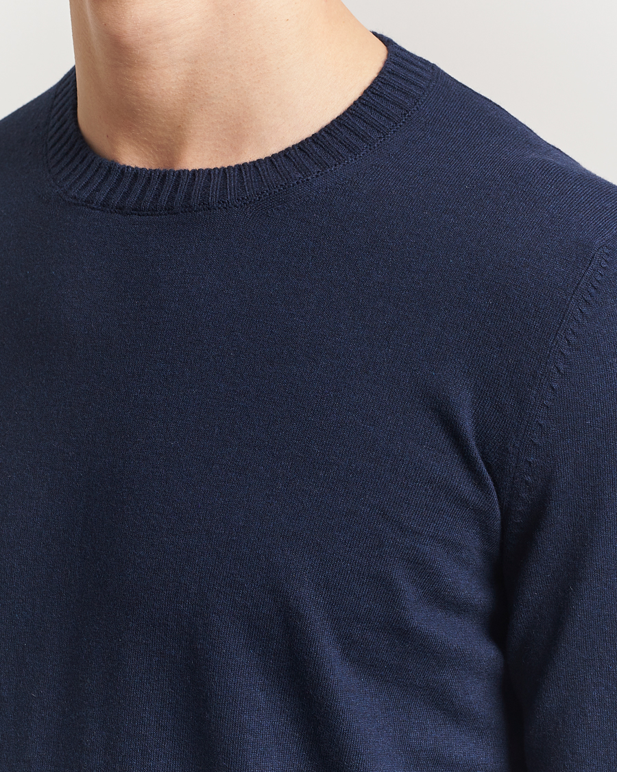 Hombres | Jerséis y prendas de punto | Gran Sasso | Cotton/Cashmere Knitted Crew Neck Sweater Navy Melange