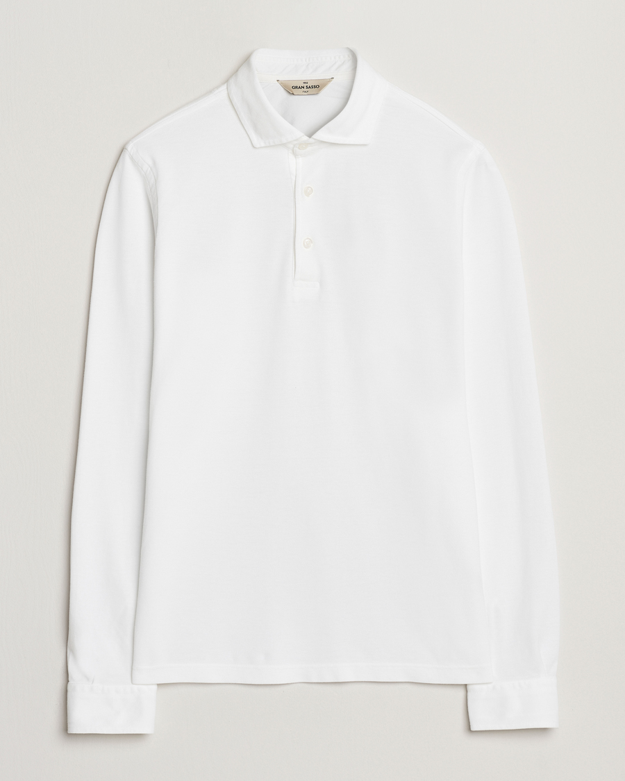 Hombres | Polos | Gran Sasso | Washed Long Sleeve Polo White