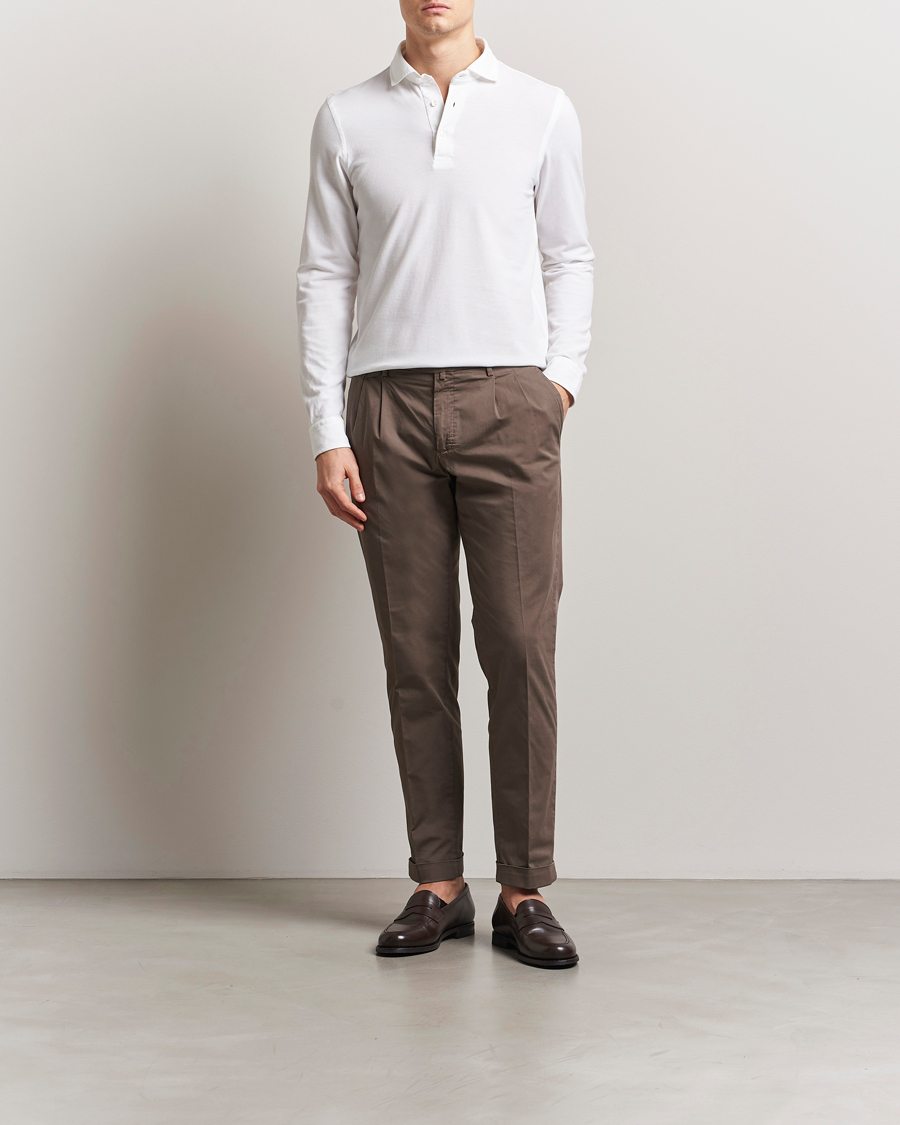 Hombres | Polos | Gran Sasso | Washed Long Sleeve Polo White