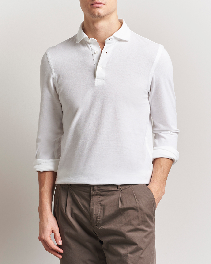 Hombres | Polos | Gran Sasso | Washed Long Sleeve Polo White