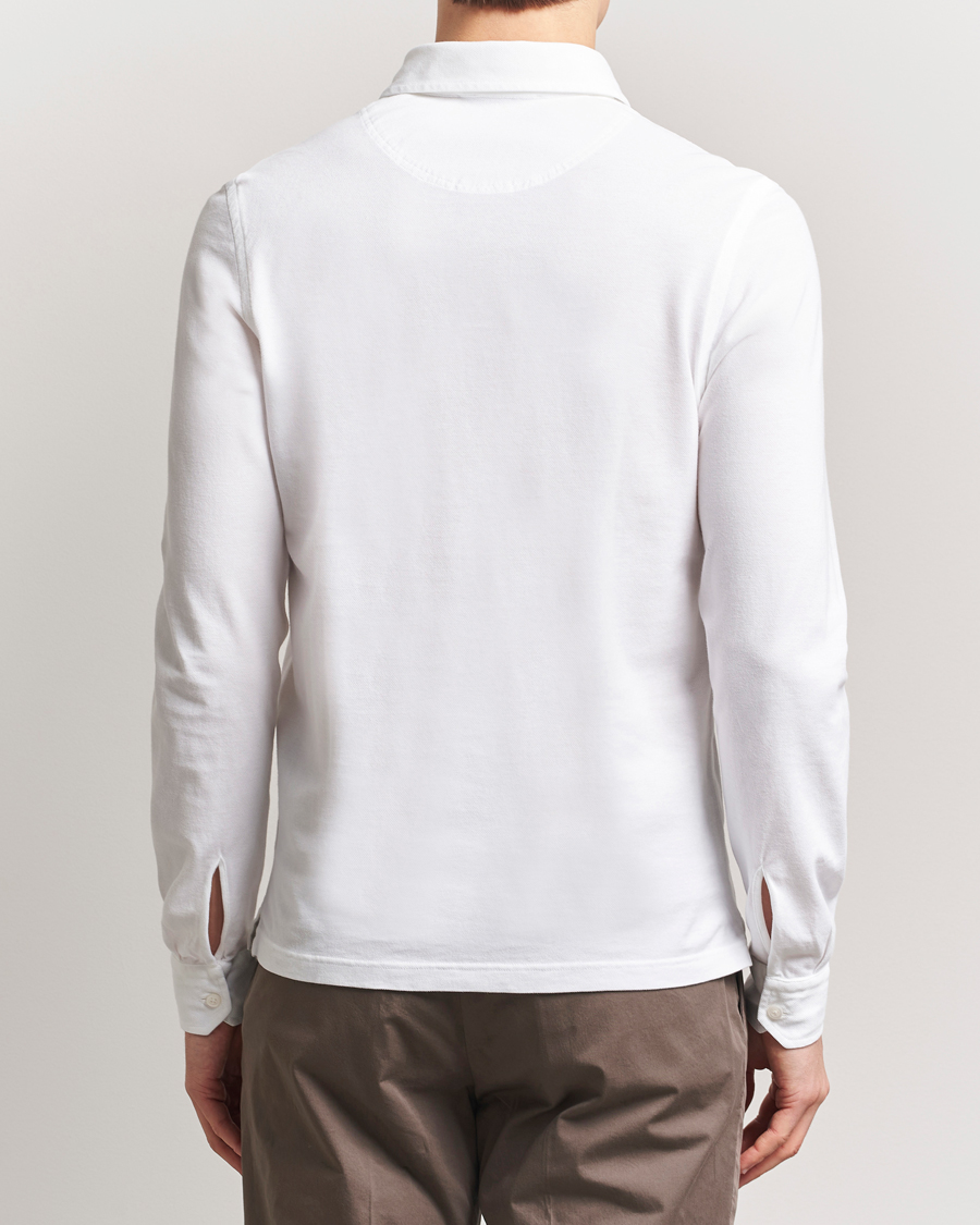 Hombres | Polos | Gran Sasso | Washed Long Sleeve Polo White