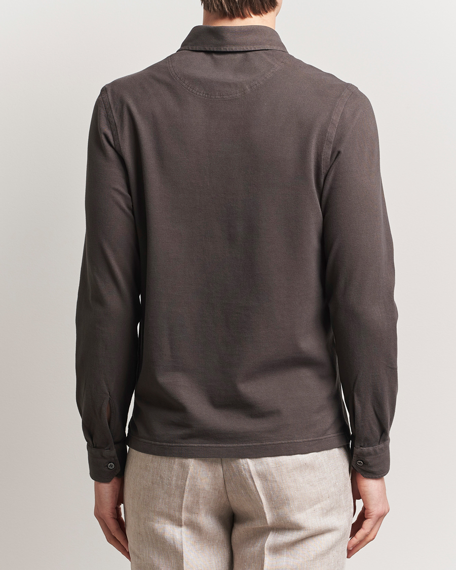 Hombres | Jerséis y prendas de punto | Gran Sasso | Washed Long Sleeve Polo Dark Brown