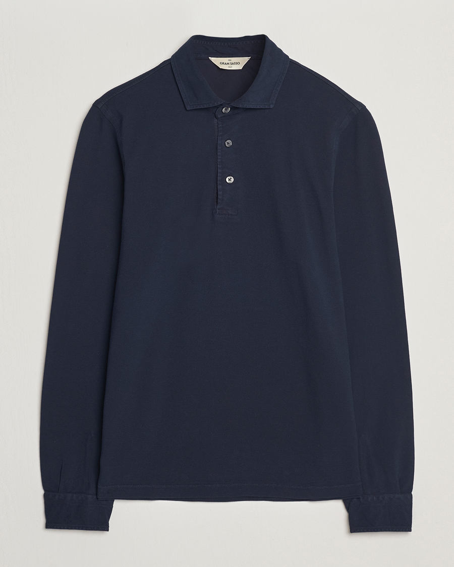 Hombres | Jerséis y prendas de punto | Gran Sasso | Washed Long Sleeve Polo Navy