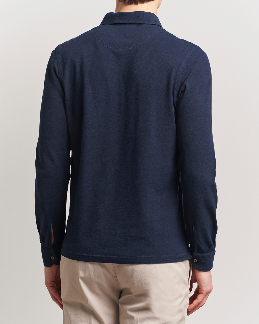 Hombres | Jerséis y prendas de punto | Gran Sasso | Washed Long Sleeve Polo Navy