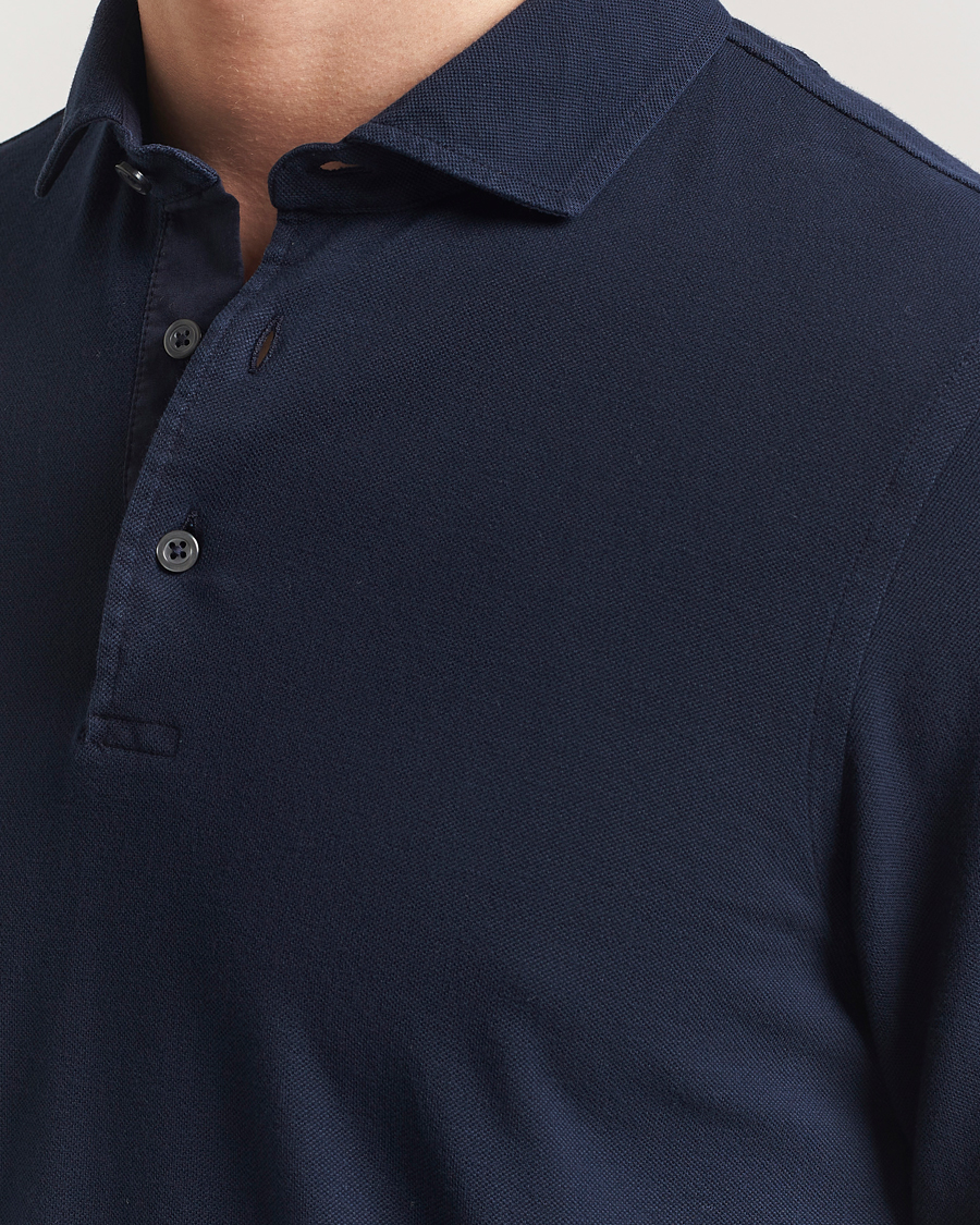 Hombres | Jerséis y prendas de punto | Gran Sasso | Washed Long Sleeve Polo Navy