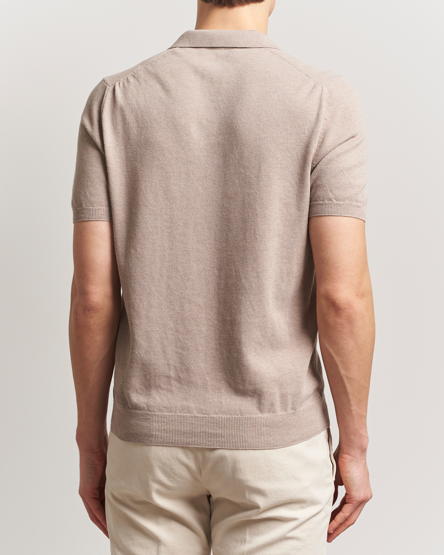 Hombres | Polos | Gran Sasso | Cotton Structured Knitted Open Collar Polo Beige