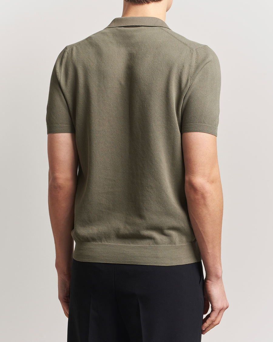 Hombres | Polos | Gran Sasso | Cotton Structured Knitted Open Collar Polo Olive