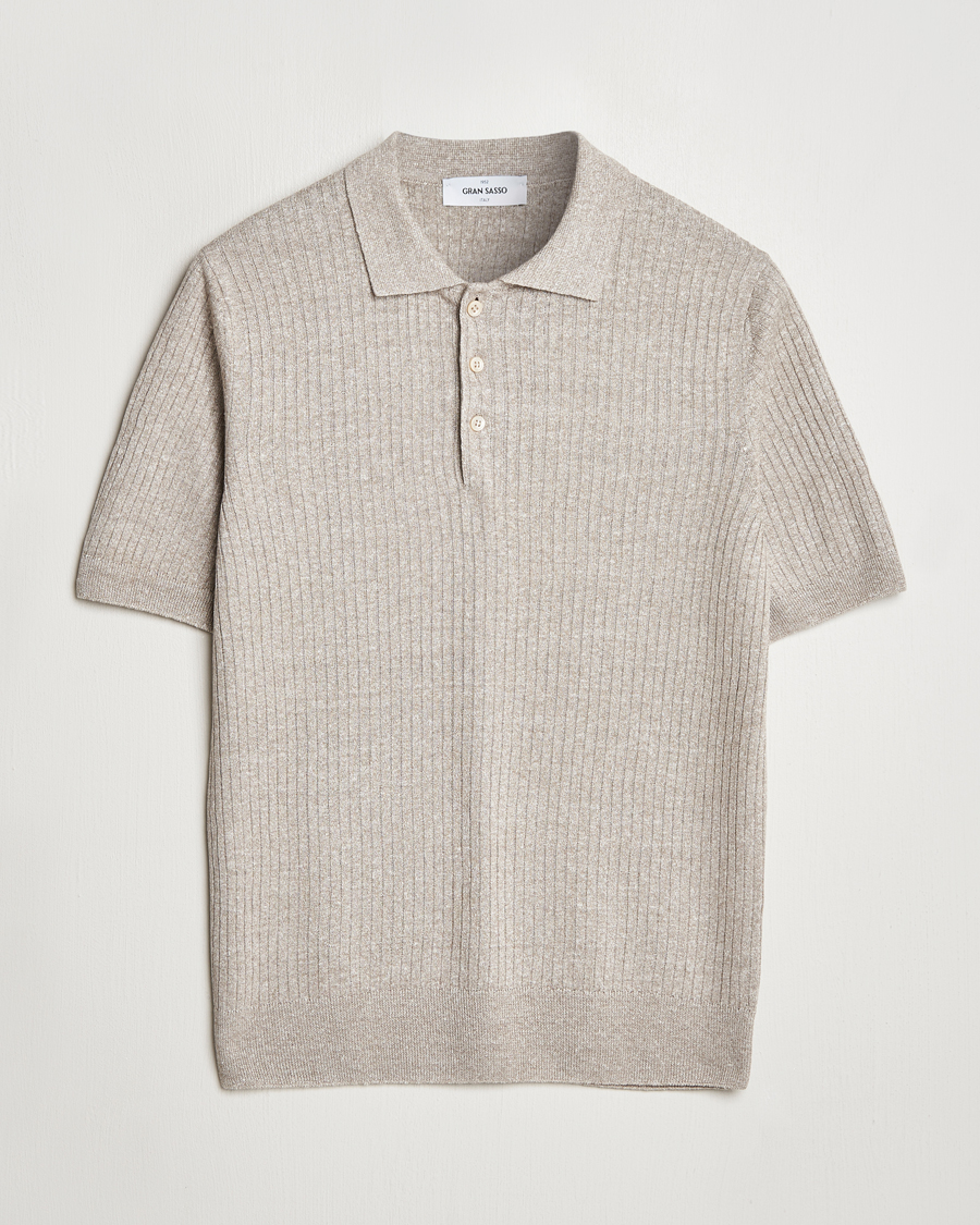 Hombres | Polos | Gran Sasso | Linen/Cotton Structured Knitted Polo Beige Melange