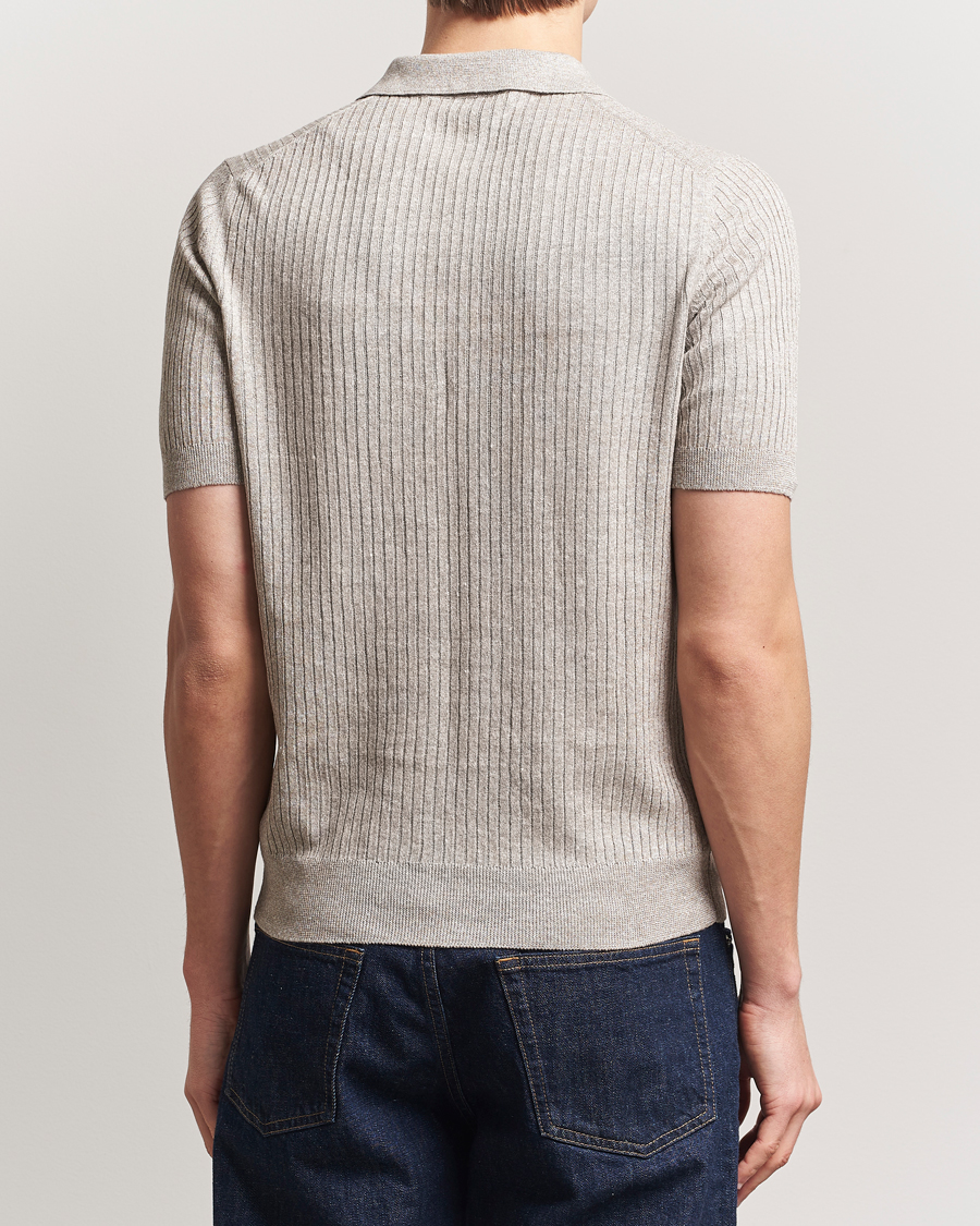 Hombres | Polos | Gran Sasso | Linen/Cotton Structured Knitted Polo Beige Melange