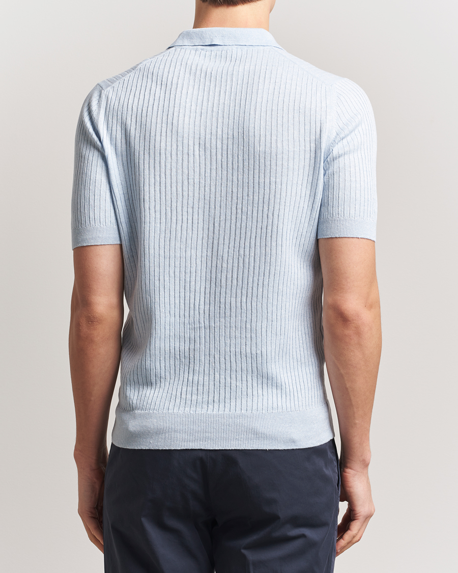 Hombres | Polos | Gran Sasso | Linen/Cotton Structured Knitted Polo Blue Melange