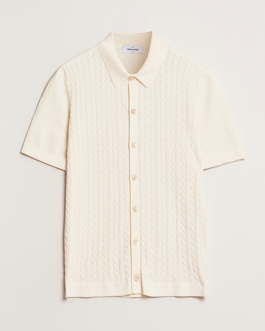 Hombres | Camisas | Gran Sasso | Cotton Cable Knitted Short Sleeve Shirt Cream