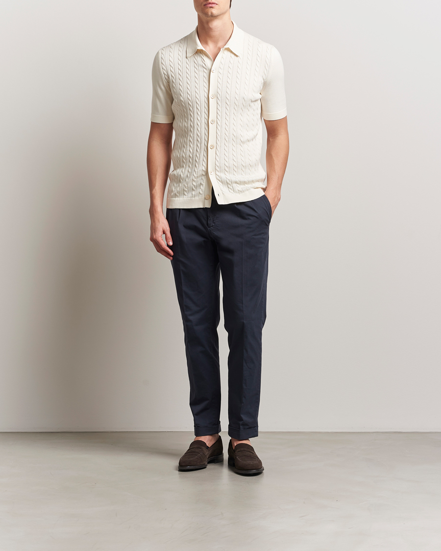 Hombres | Camisas | Gran Sasso | Cotton Cable Knitted Short Sleeve Shirt Cream