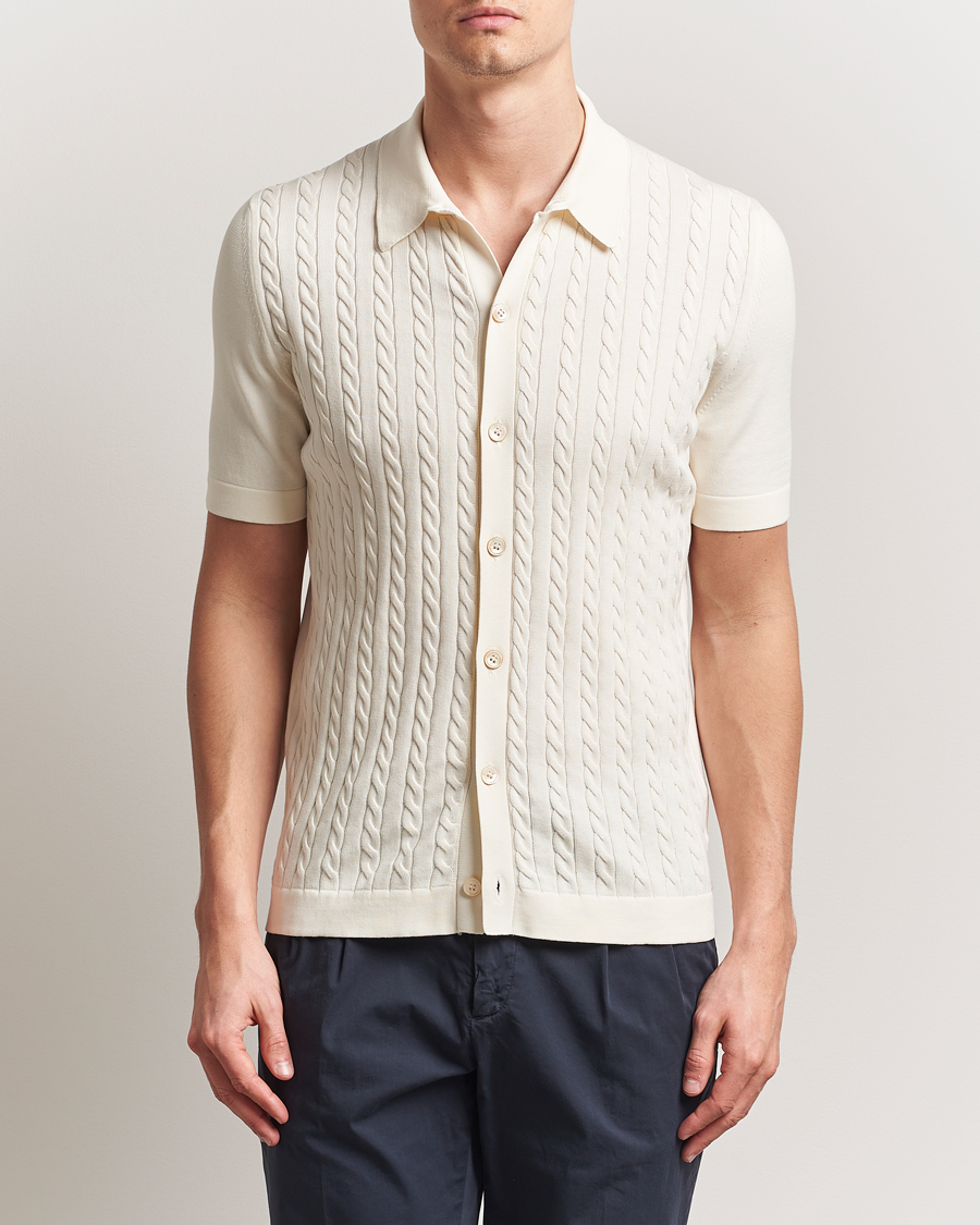 Hombres | Camisas | Gran Sasso | Cotton Cable Knitted Short Sleeve Shirt Cream