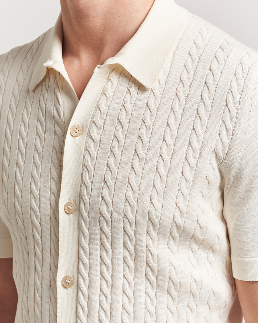 Hombres | Camisas | Gran Sasso | Cotton Cable Knitted Short Sleeve Shirt Cream