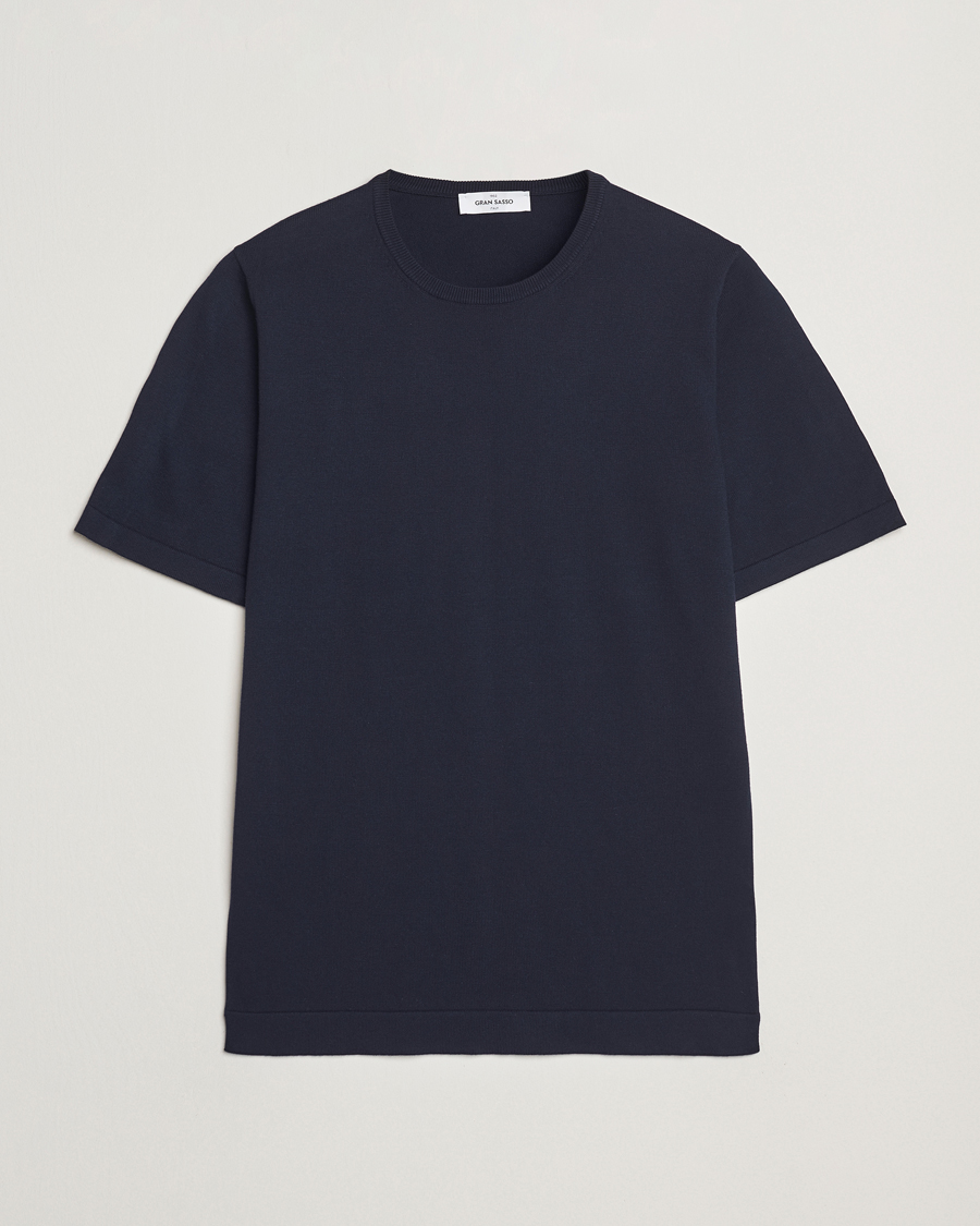 Hombres | Camisetas | Gran Sasso | Cotton Knitted Crew Neck T-Shirt Navy