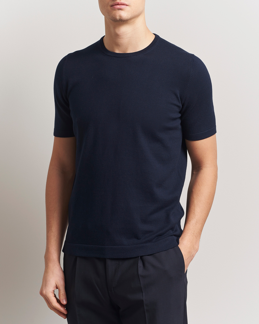 Hombres | Camisetas | Gran Sasso | Cotton Knitted Crew Neck T-Shirt Navy