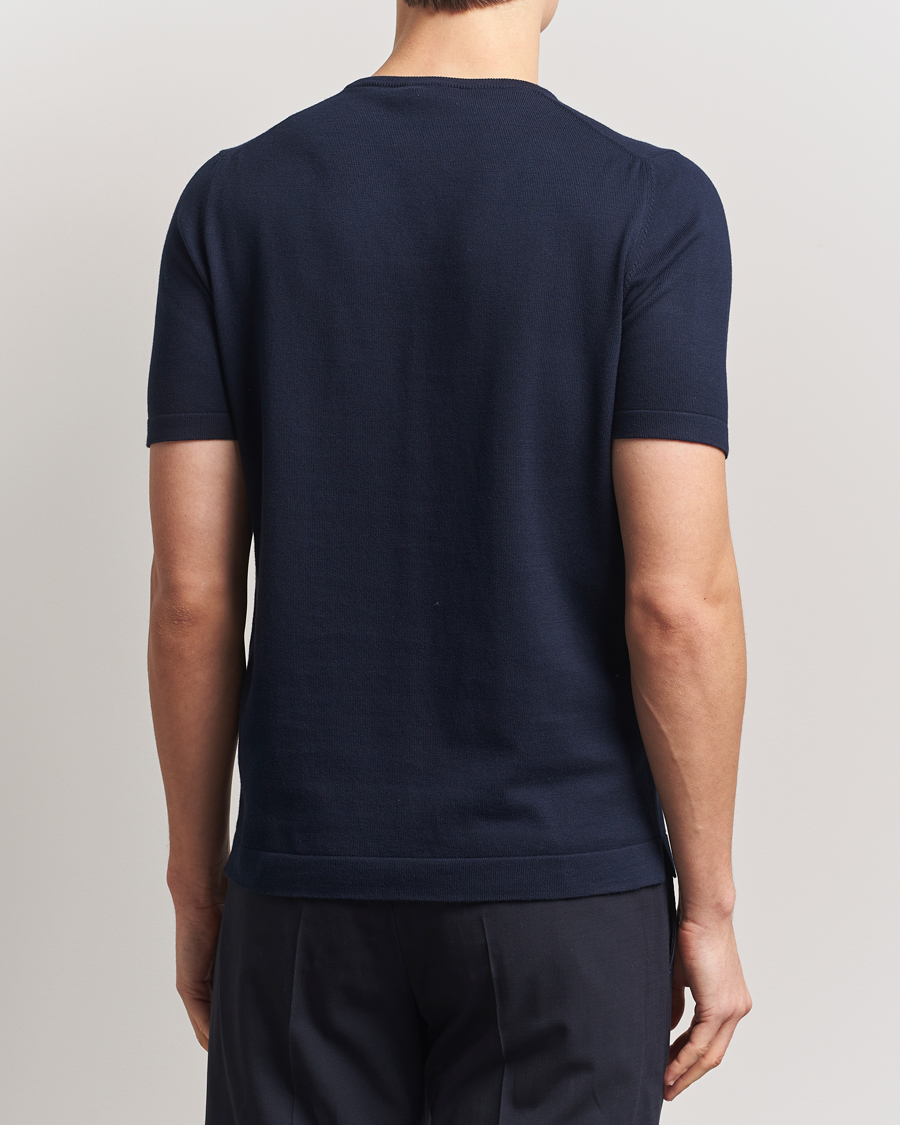 Hombres | Camisetas | Gran Sasso | Cotton Knitted Crew Neck T-Shirt Navy