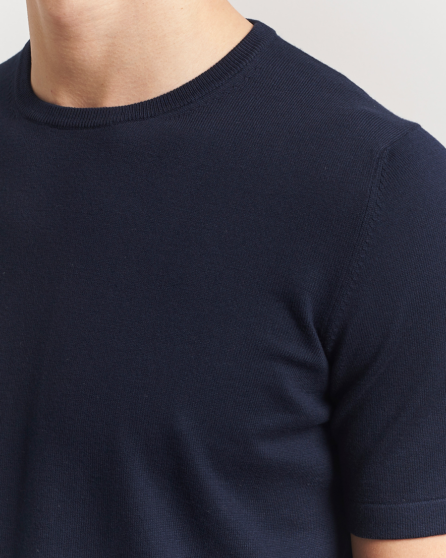 Hombres | Camisetas | Gran Sasso | Cotton Knitted Crew Neck T-Shirt Navy