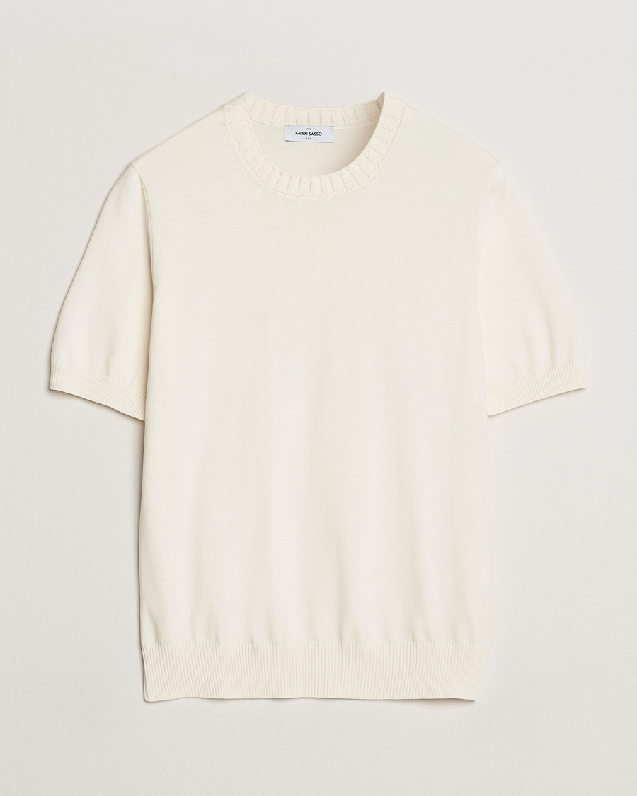 Hombres | Camisetas | Gran Sasso | Cotton Heavy Knitted Crew Neck T-Shirt Cream