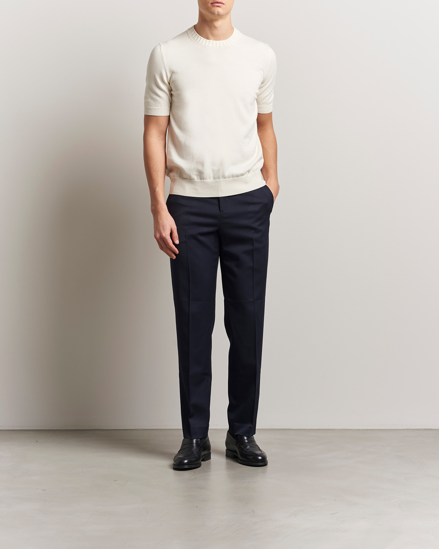 Hombres | Camisetas | Gran Sasso | Cotton Heavy Knitted Crew Neck T-Shirt Cream