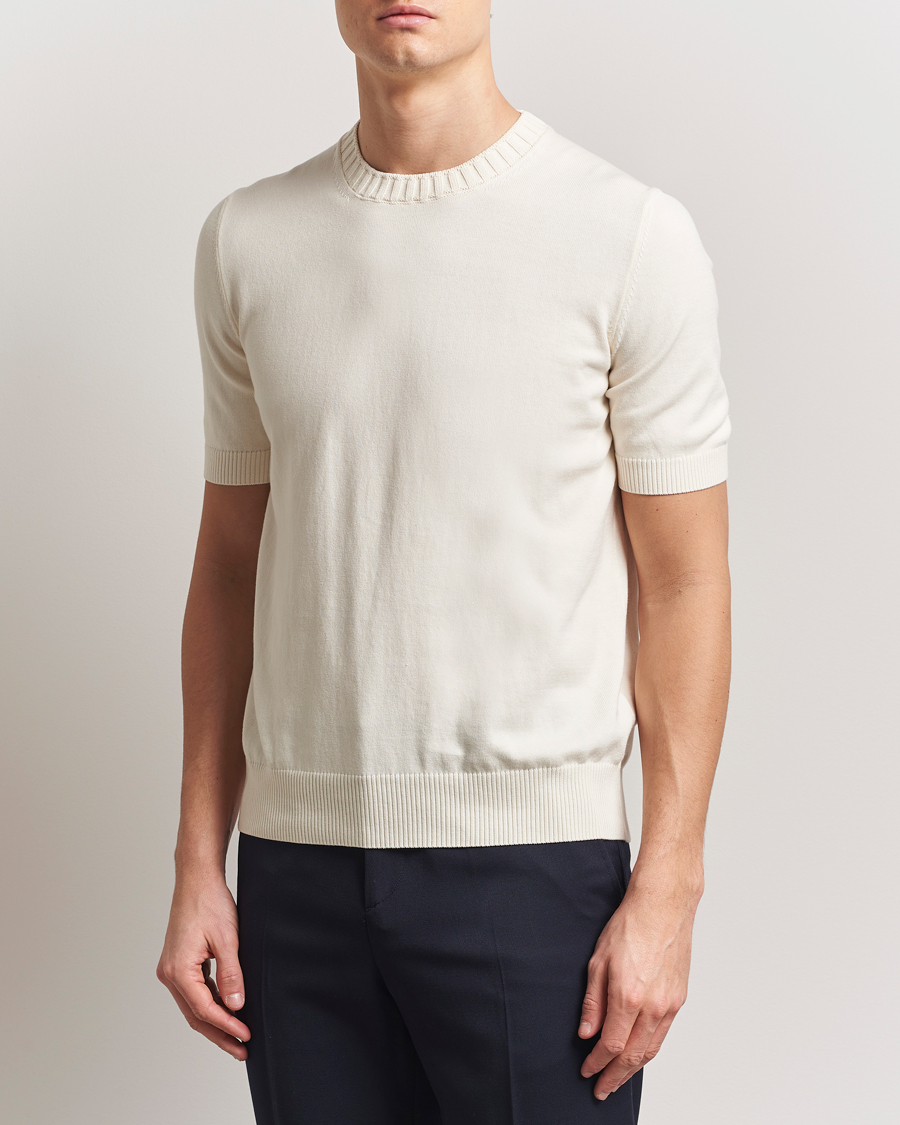 Hombres | Camisetas | Gran Sasso | Cotton Heavy Knitted Crew Neck T-Shirt Cream