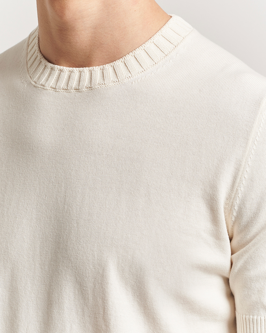 Hombres | Camisetas | Gran Sasso | Cotton Heavy Knitted Crew Neck T-Shirt Cream