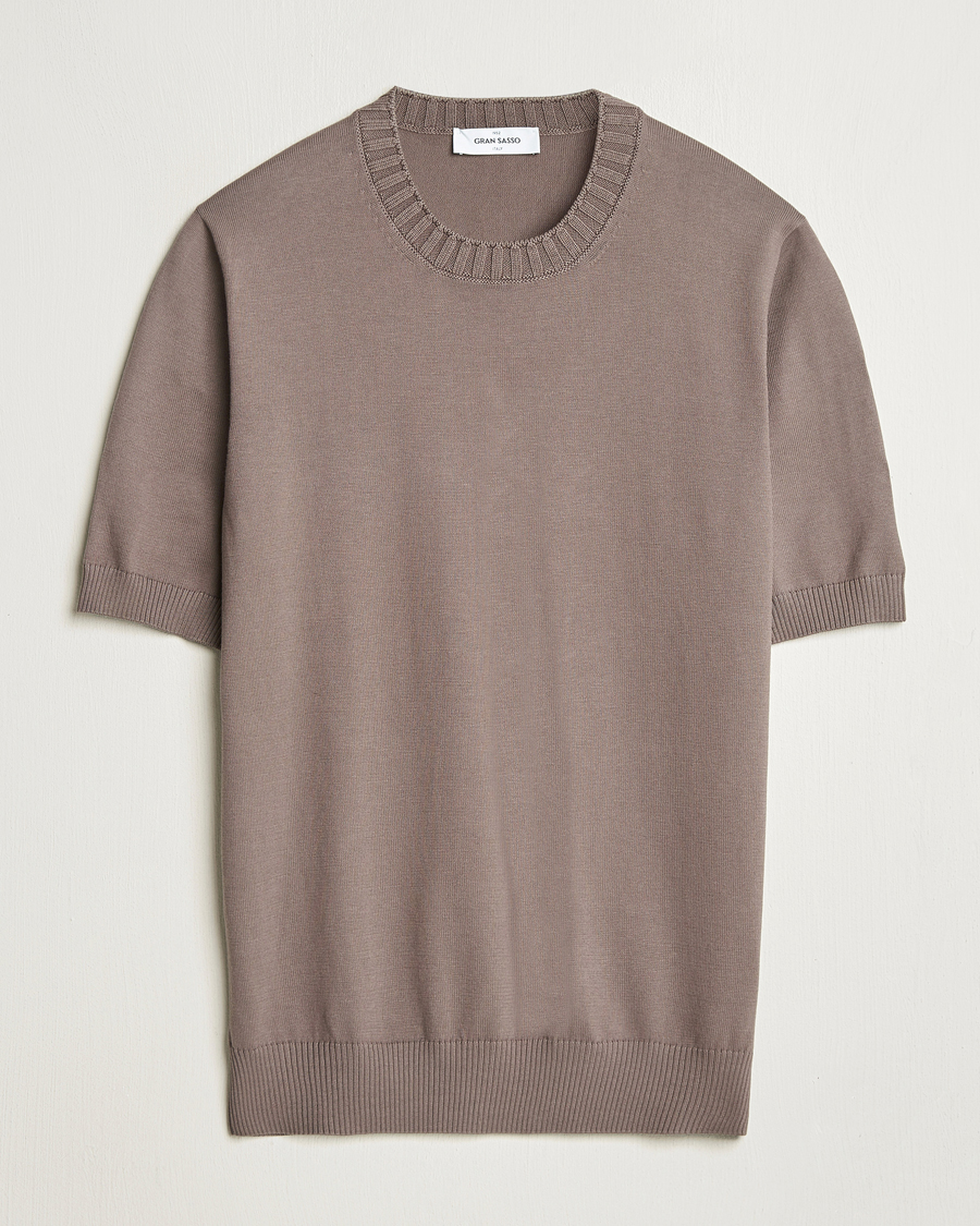 Hombres | Camisetas | Gran Sasso | Cotton Heavy Knitted Crew Neck T-Shirt Brown