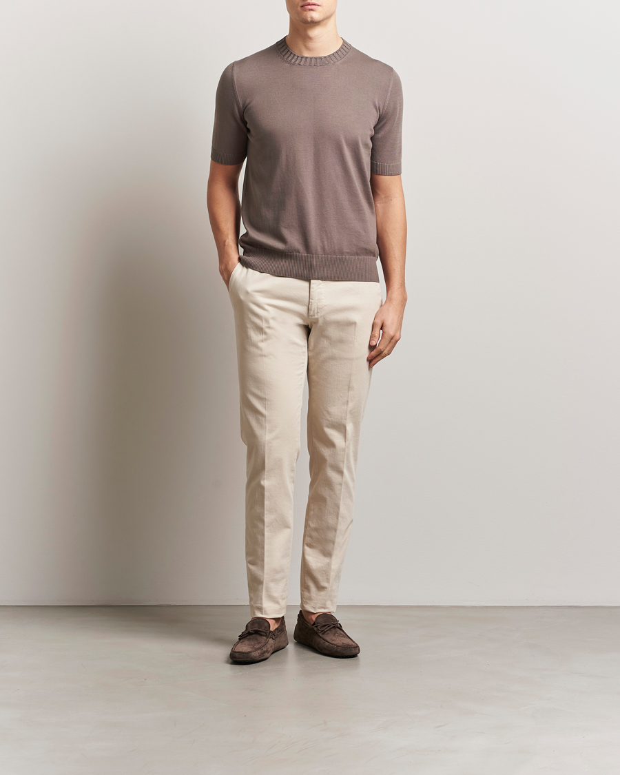 Hombres | Camisetas | Gran Sasso | Cotton Heavy Knitted Crew Neck T-Shirt Brown