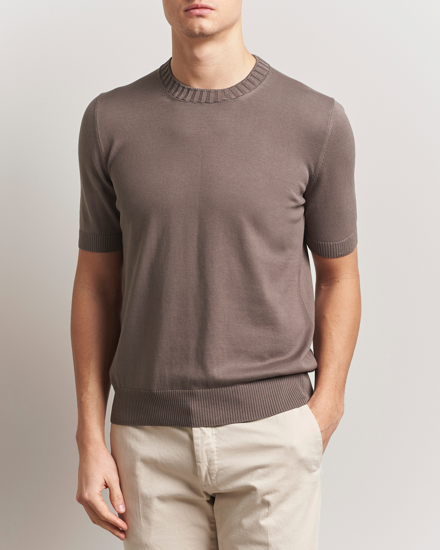 Hombres | Camisetas | Gran Sasso | Cotton Heavy Knitted Crew Neck T-Shirt Brown