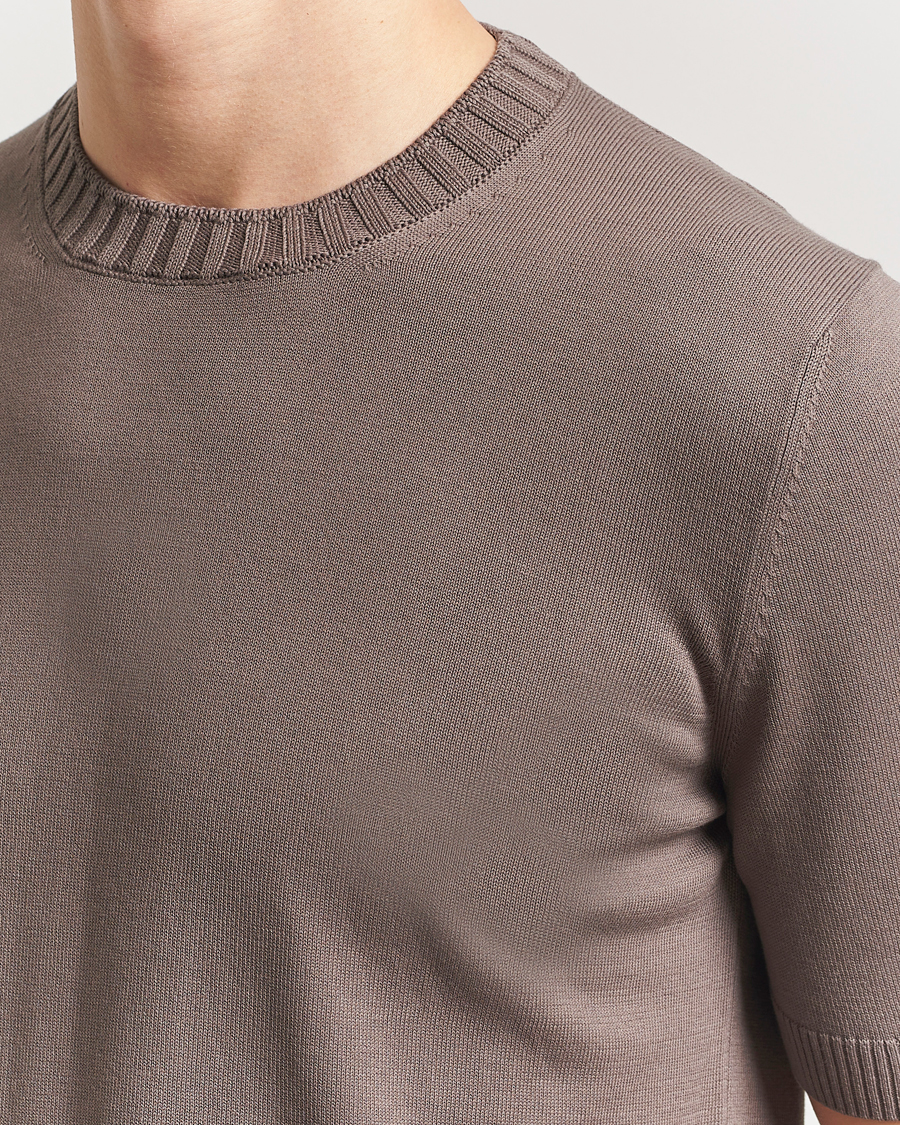 Hombres | Camisetas | Gran Sasso | Cotton Heavy Knitted Crew Neck T-Shirt Brown